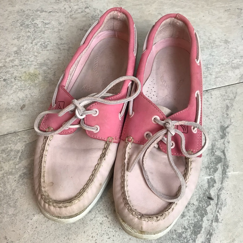 Vintage Sperry Boat Shoes 2 Eye Pink Two Tone Leather  Women’s Sz 9